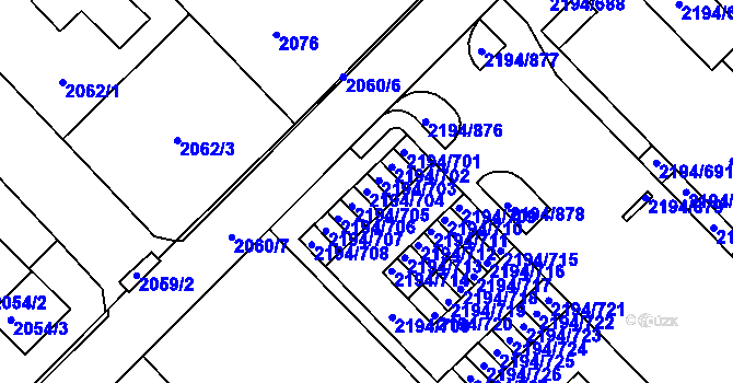 Parcela st. 2194/704 v KÚ Slatina, Katastrální mapa