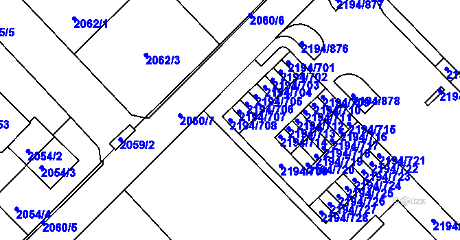 Parcela st. 2194/708 v KÚ Slatina, Katastrální mapa