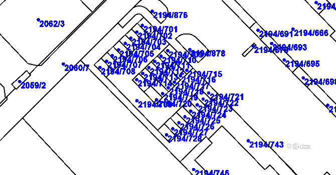 Parcela st. 2194/718 v KÚ Slatina, Katastrální mapa