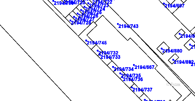 Parcela st. 2194/732 v KÚ Slatina, Katastrální mapa