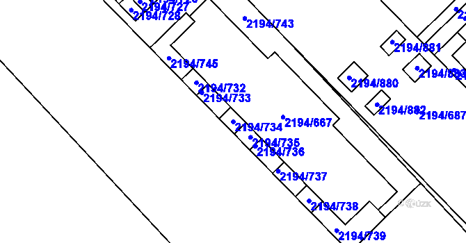 Parcela st. 2194/734 v KÚ Slatina, Katastrální mapa