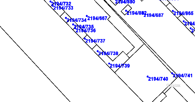 Parcela st. 2194/738 v KÚ Slatina, Katastrální mapa