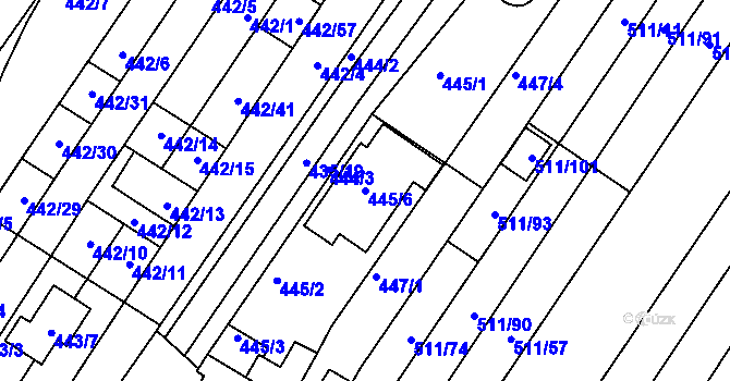 Parcela st. 445/6 v KÚ Slatina, Katastrální mapa