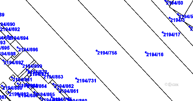 Parcela st. 2194/756 v KÚ Slatina, Katastrální mapa