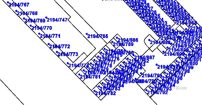 Parcela st. 2194/775 v KÚ Slatina, Katastrální mapa