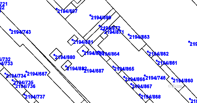 Parcela st. 2194/864 v KÚ Slatina, Katastrální mapa