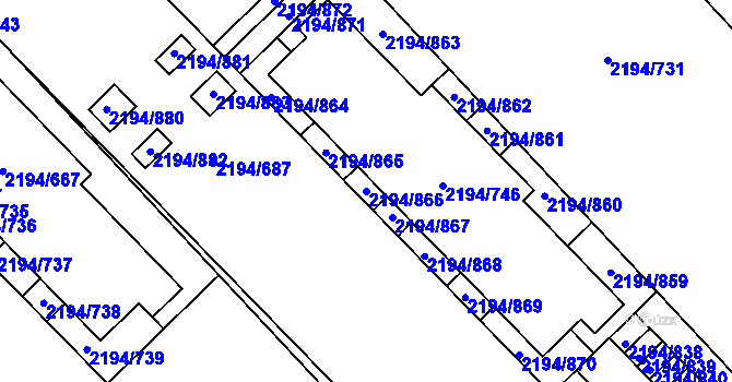Parcela st. 2194/866 v KÚ Slatina, Katastrální mapa