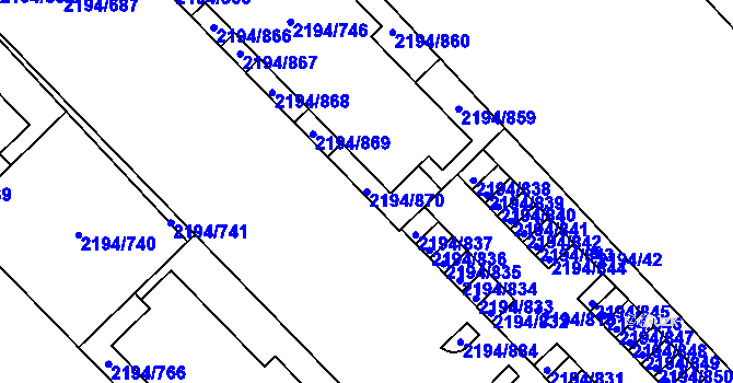 Parcela st. 2194/870 v KÚ Slatina, Katastrální mapa