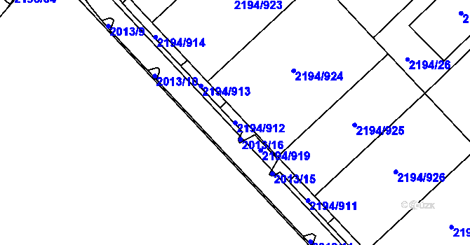 Parcela st. 2194/912 v KÚ Slatina, Katastrální mapa