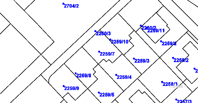 Parcela st. 2259/7 v KÚ Slatina, Katastrální mapa
