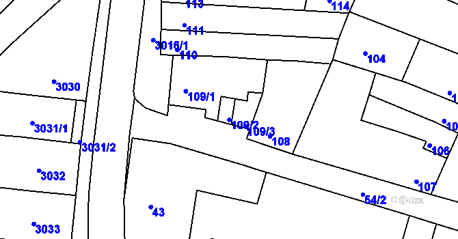 Parcela st. 109/2 v KÚ Líšeň, Katastrální mapa