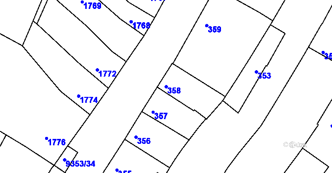 Parcela st. 358 v KÚ Líšeň, Katastrální mapa