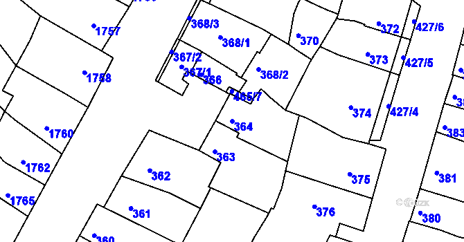 Parcela st. 364 v KÚ Líšeň, Katastrální mapa