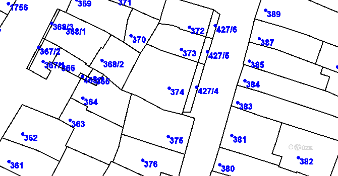 Parcela st. 374 v KÚ Líšeň, Katastrální mapa