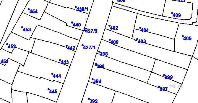 Parcela st. 398 v KÚ Líšeň, Katastrální mapa