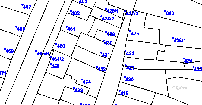 Parcela st. 431 v KÚ Líšeň, Katastrální mapa