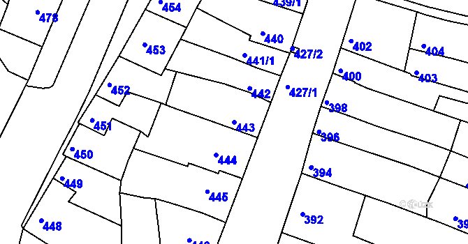 Parcela st. 443 v KÚ Líšeň, Katastrální mapa