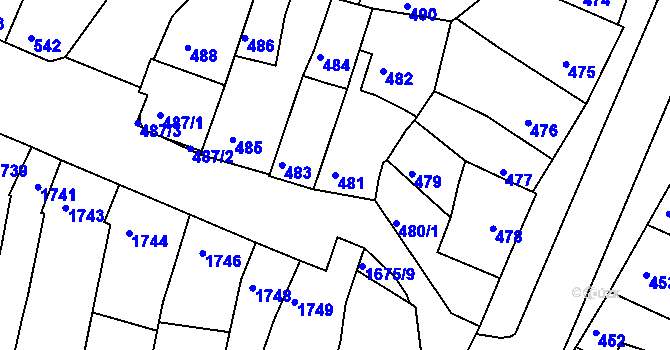 Parcela st. 481 v KÚ Líšeň, Katastrální mapa