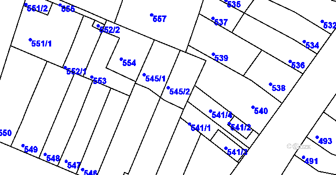 Parcela st. 545/2 v KÚ Líšeň, Katastrální mapa