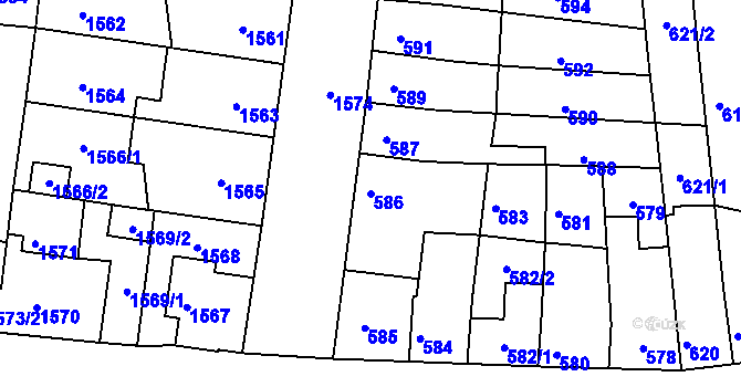 Parcela st. 586 v KÚ Líšeň, Katastrální mapa