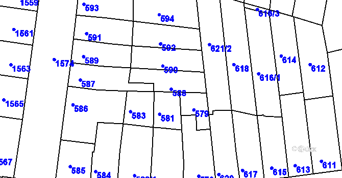 Parcela st. 588 v KÚ Líšeň, Katastrální mapa