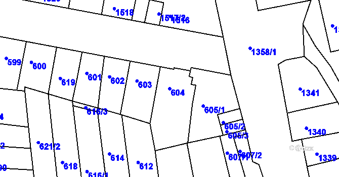 Parcela st. 604 v KÚ Líšeň, Katastrální mapa