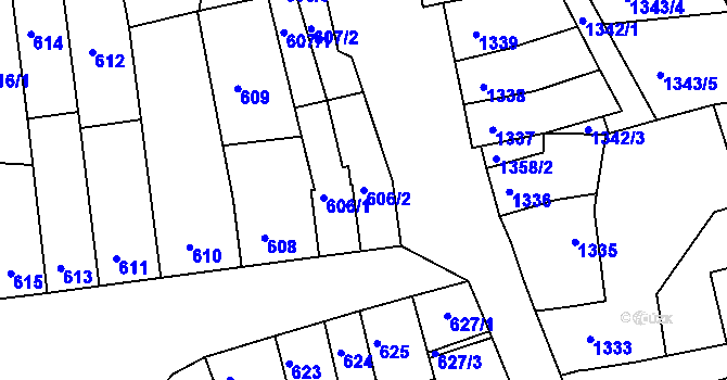 Parcela st. 606/2 v KÚ Líšeň, Katastrální mapa