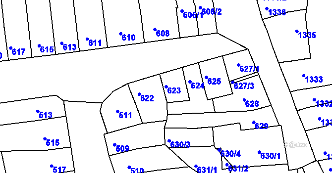 Parcela st. 623 v KÚ Líšeň, Katastrální mapa