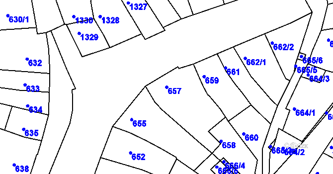 Parcela st. 657 v KÚ Líšeň, Katastrální mapa
