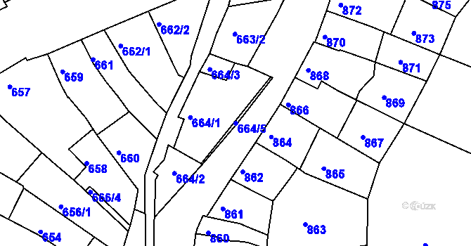 Parcela st. 664/5 v KÚ Líšeň, Katastrální mapa