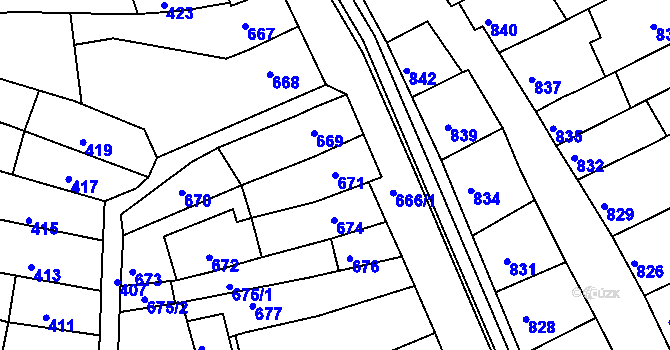 Parcela st. 671 v KÚ Líšeň, Katastrální mapa