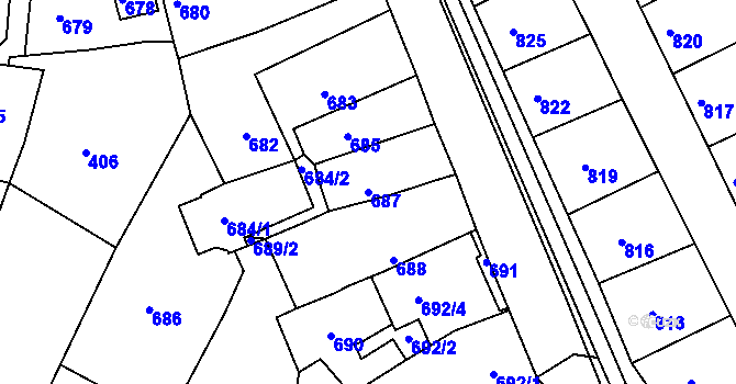 Parcela st. 687 v KÚ Líšeň, Katastrální mapa