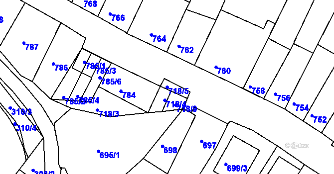 Parcela st. 718/5 v KÚ Líšeň, Katastrální mapa