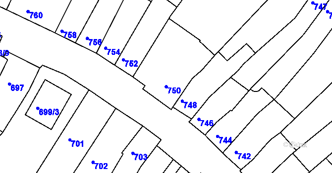 Parcela st. 750 v KÚ Líšeň, Katastrální mapa