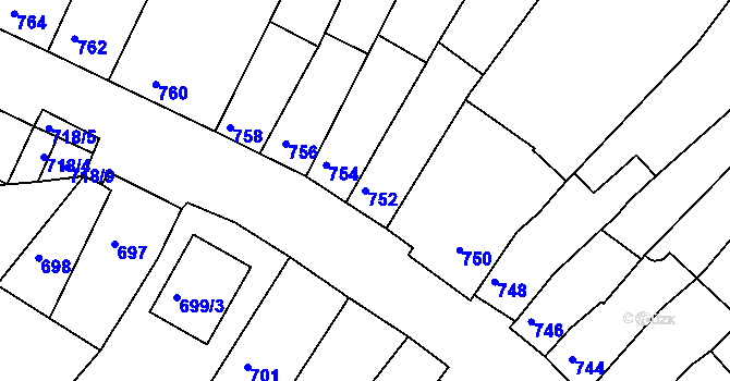 Parcela st. 752 v KÚ Líšeň, Katastrální mapa