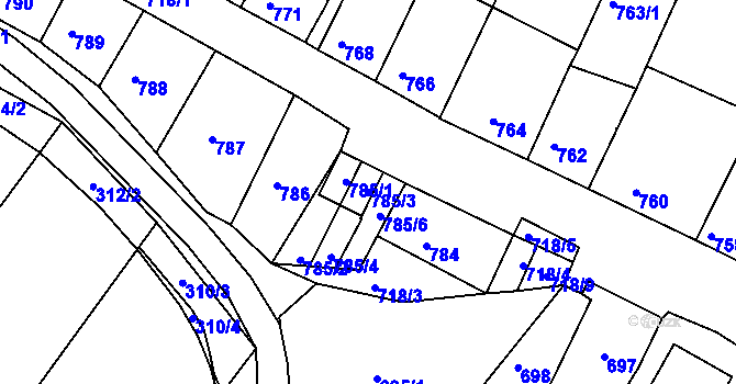 Parcela st. 785/3 v KÚ Líšeň, Katastrální mapa