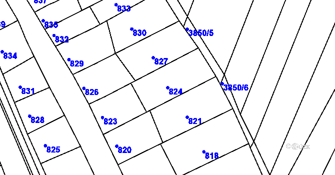 Parcela st. 824 v KÚ Líšeň, Katastrální mapa