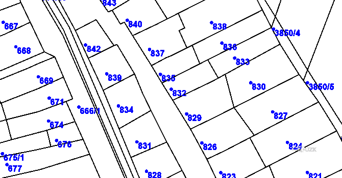 Parcela st. 832 v KÚ Líšeň, Katastrální mapa