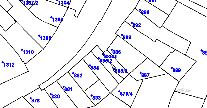 Parcela st. 885/1 v KÚ Líšeň, Katastrální mapa