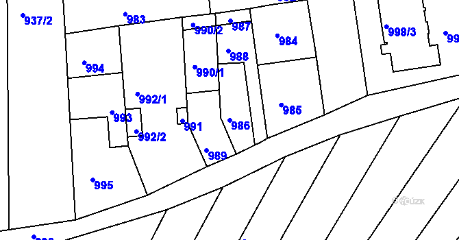 Parcela st. 986 v KÚ Líšeň, Katastrální mapa