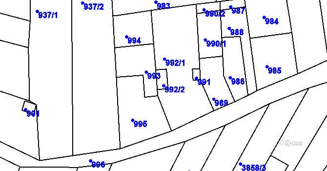 Parcela st. 992/2 v KÚ Líšeň, Katastrální mapa