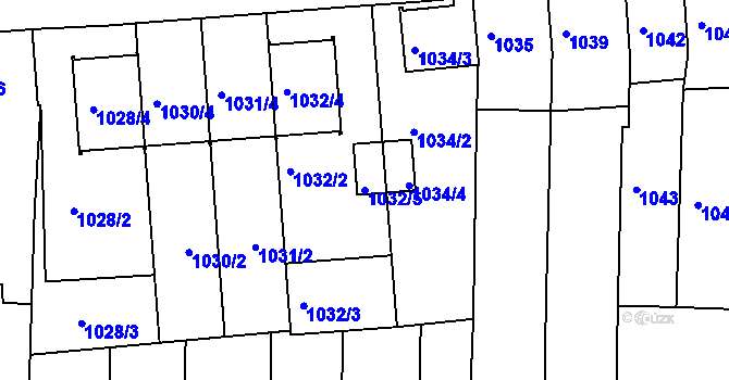Parcela st. 1032/5 v KÚ Líšeň, Katastrální mapa