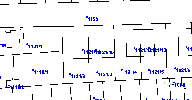 Parcela st. 1121/10 v KÚ Líšeň, Katastrální mapa