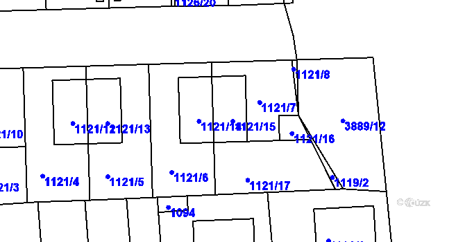 Parcela st. 1121/15 v KÚ Líšeň, Katastrální mapa