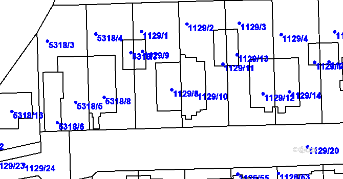 Parcela st. 1129/8 v KÚ Líšeň, Katastrální mapa