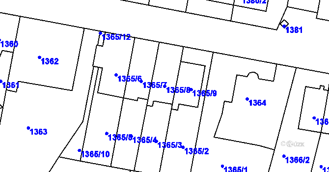 Parcela st. 1365/8 v KÚ Líšeň, Katastrální mapa