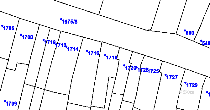 Parcela st. 1718 v KÚ Líšeň, Katastrální mapa