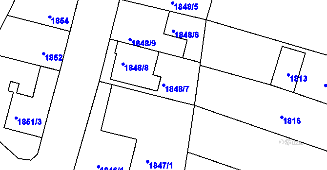 Parcela st. 1848/7 v KÚ Líšeň, Katastrální mapa