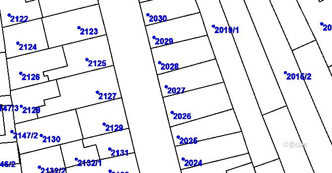 Parcela st. 2027 v KÚ Líšeň, Katastrální mapa