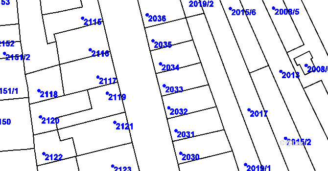 Parcela st. 2033 v KÚ Líšeň, Katastrální mapa